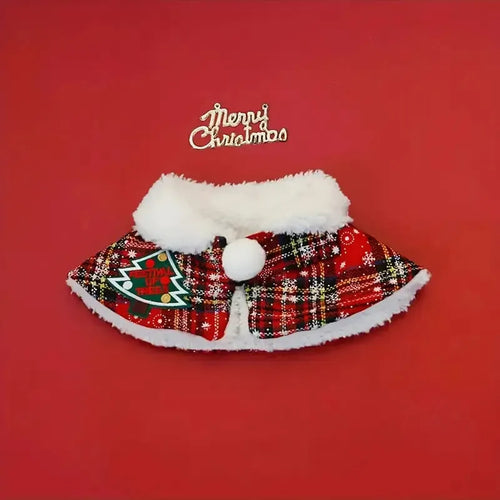 Festive pet scarf with snowflake bell design in red background for dog or cat winter holiday wear