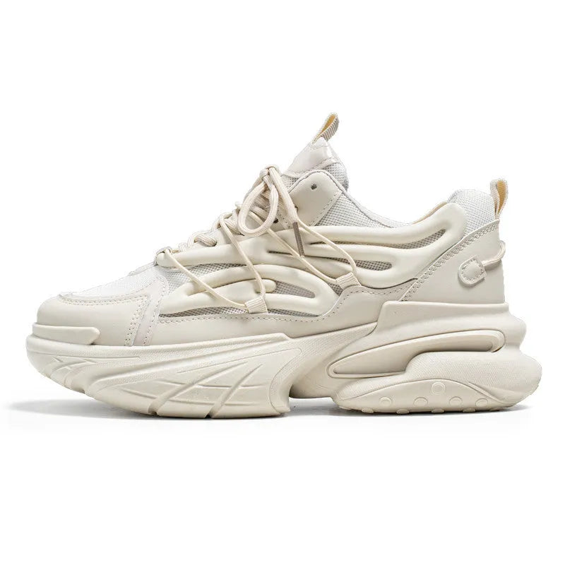 Men's low-top sneaker in beige with breathable mesh upper and rubber sole, lace-up design.