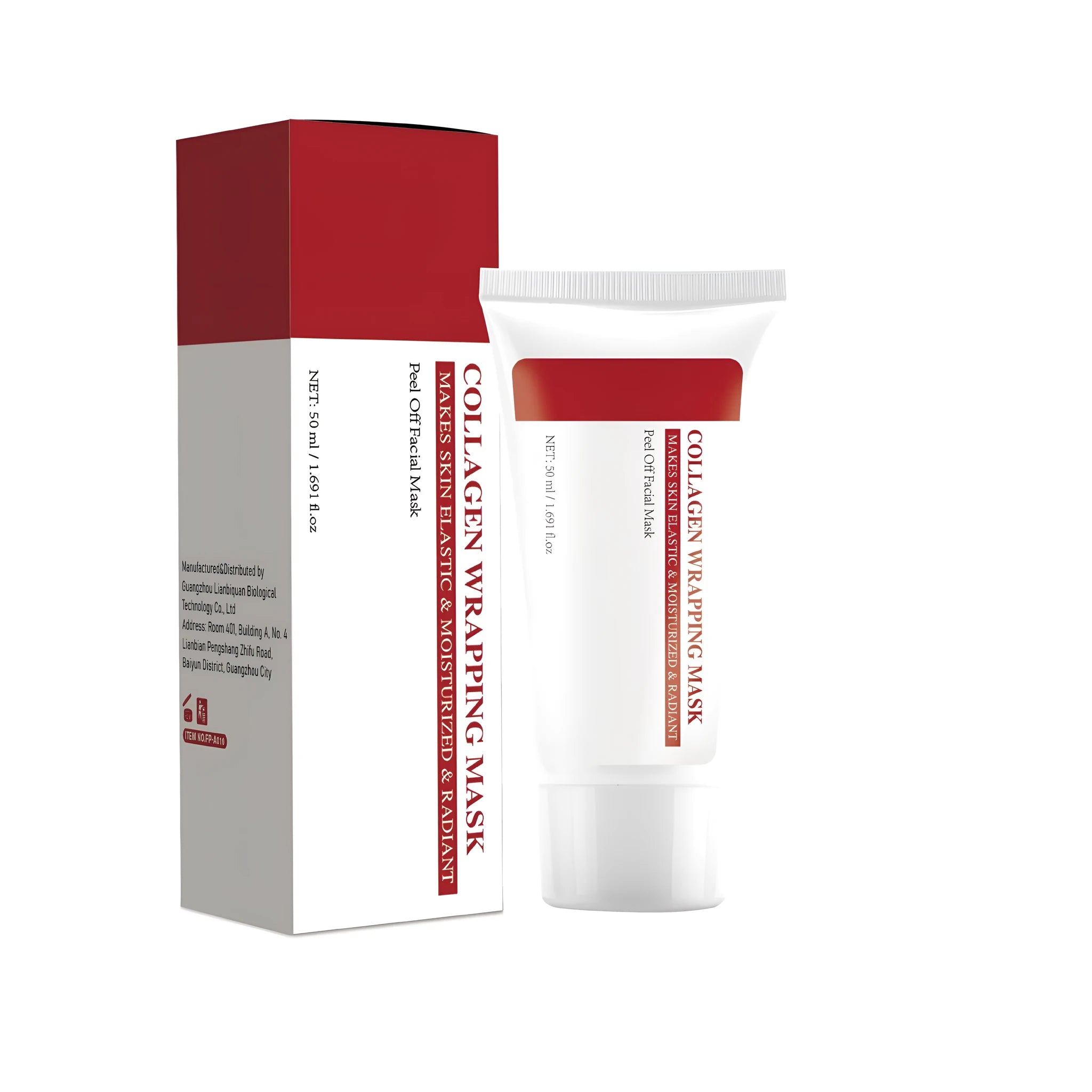 Hydrolyzed collagen mask in 40x40x113mm packaging for hydrating and firming skin