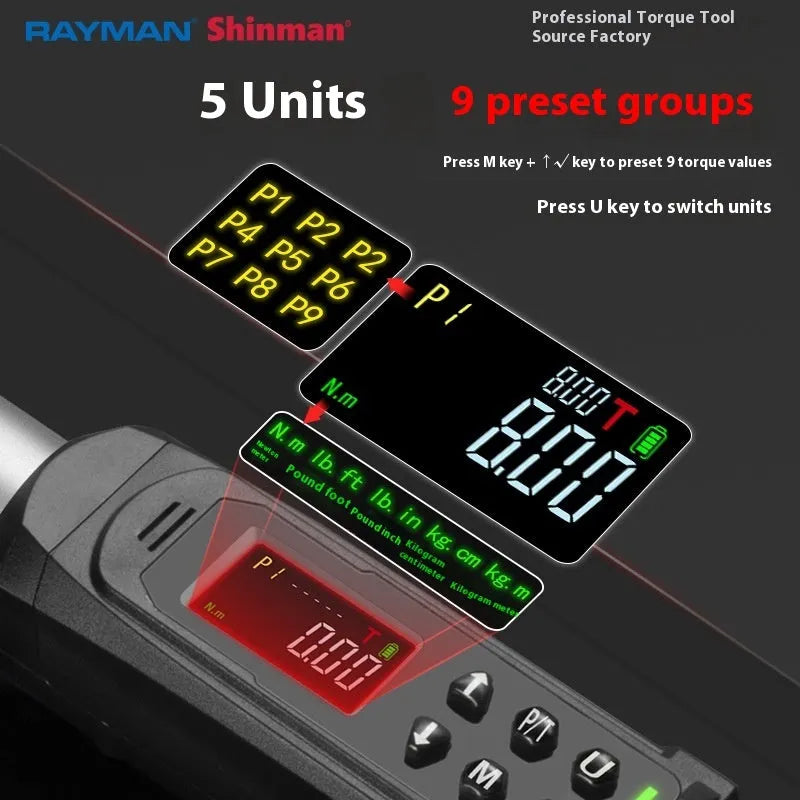 Digital display torque wrench with chrome-vanadium steel construction and electronic readout
