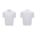 Men's black slim-fit knitted polo shirt with short sleeves and a diagonal oblique zipper