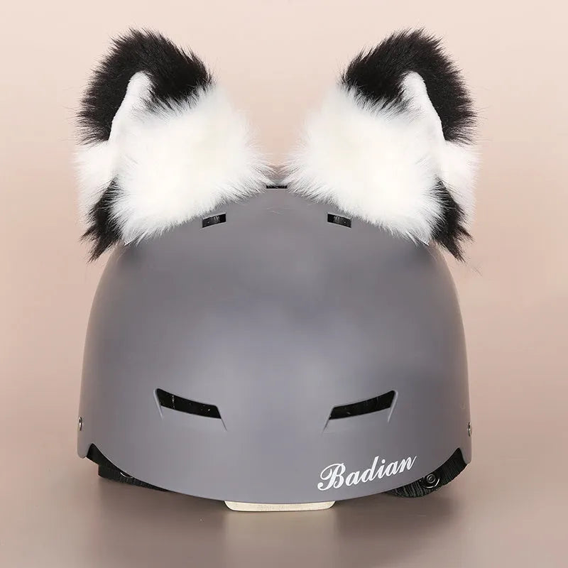 Plush fabric ski helmet decoration with cartoon design for winter gear customisation