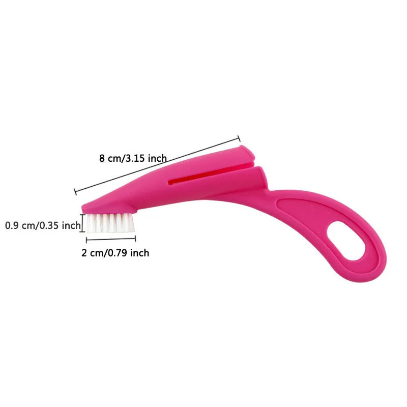 Red and white pet finger toothbrush with soft silicone bristles and a finger sleeve for cleaning dog or cat teeth.