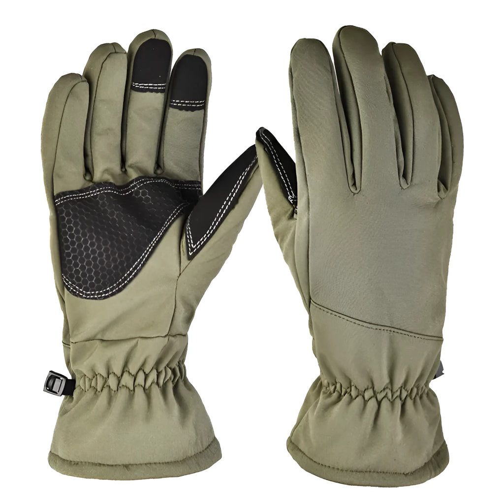 Tactical ski gloves with touch screen fingertips and anti-slip palm in camouflage colours