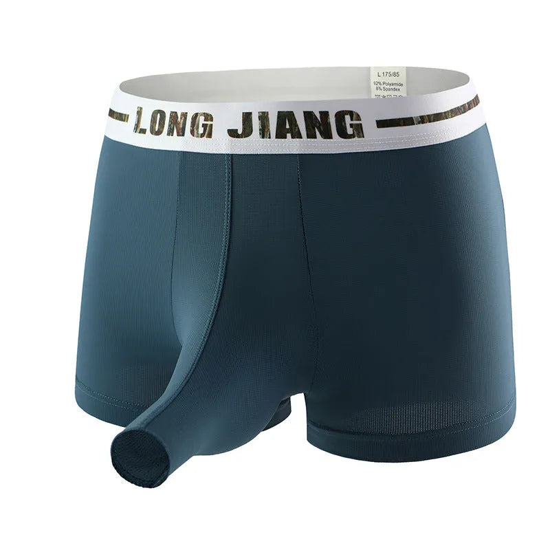 Men's ice silk trunk boxers in multiple colours with mid-waist design and thin knit fabric
