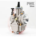 Sandblasted PWK motorcycle carburetor kit with size options from 21mm to 34mm bore.