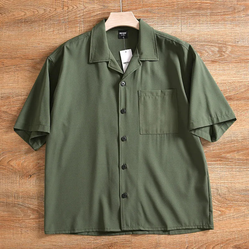 Men's lightweight loose fit short sleeve shirt in solid colour with cardigan style