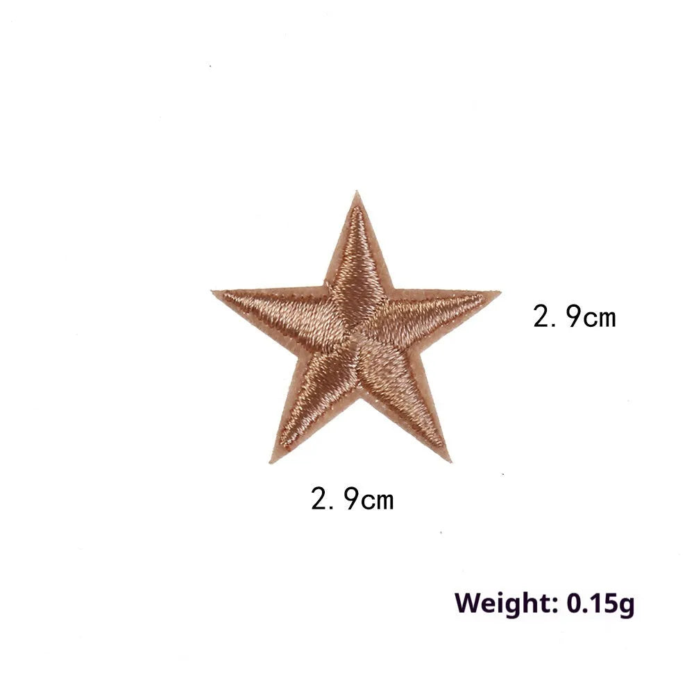 Colourful handmade embroidered five-pointed star cloth stickers for DIY decoration on fabric.