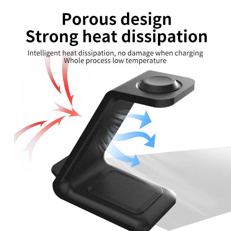 White 3-in-1 wireless charging stand with mobile phone holder upright position