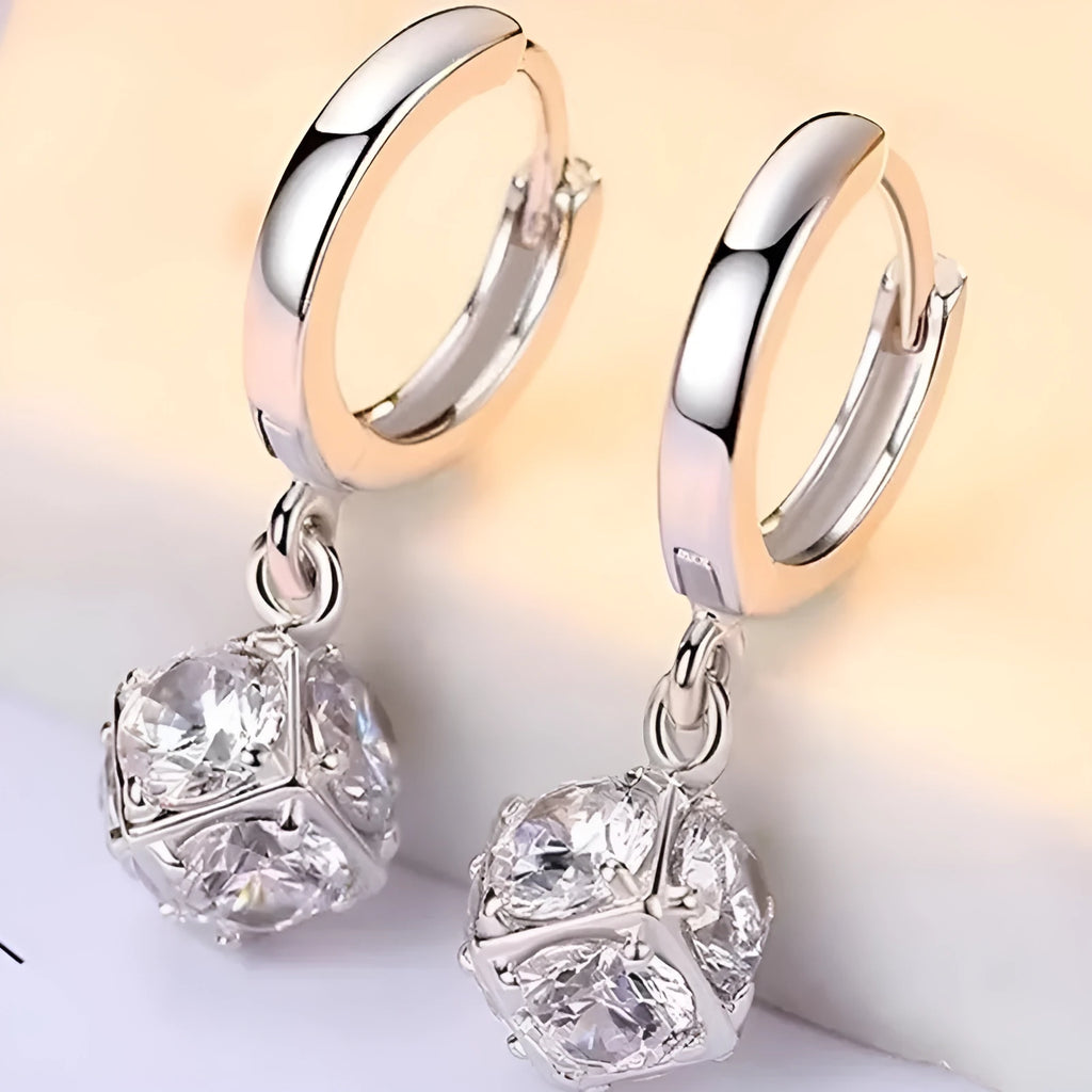 Women's zircon earrings with electroplated finish in geometric rose designs on copper