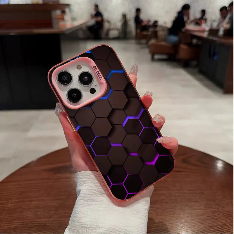Frosted PC iPhone protective case with honeycomb square pattern in Moonlight colour options