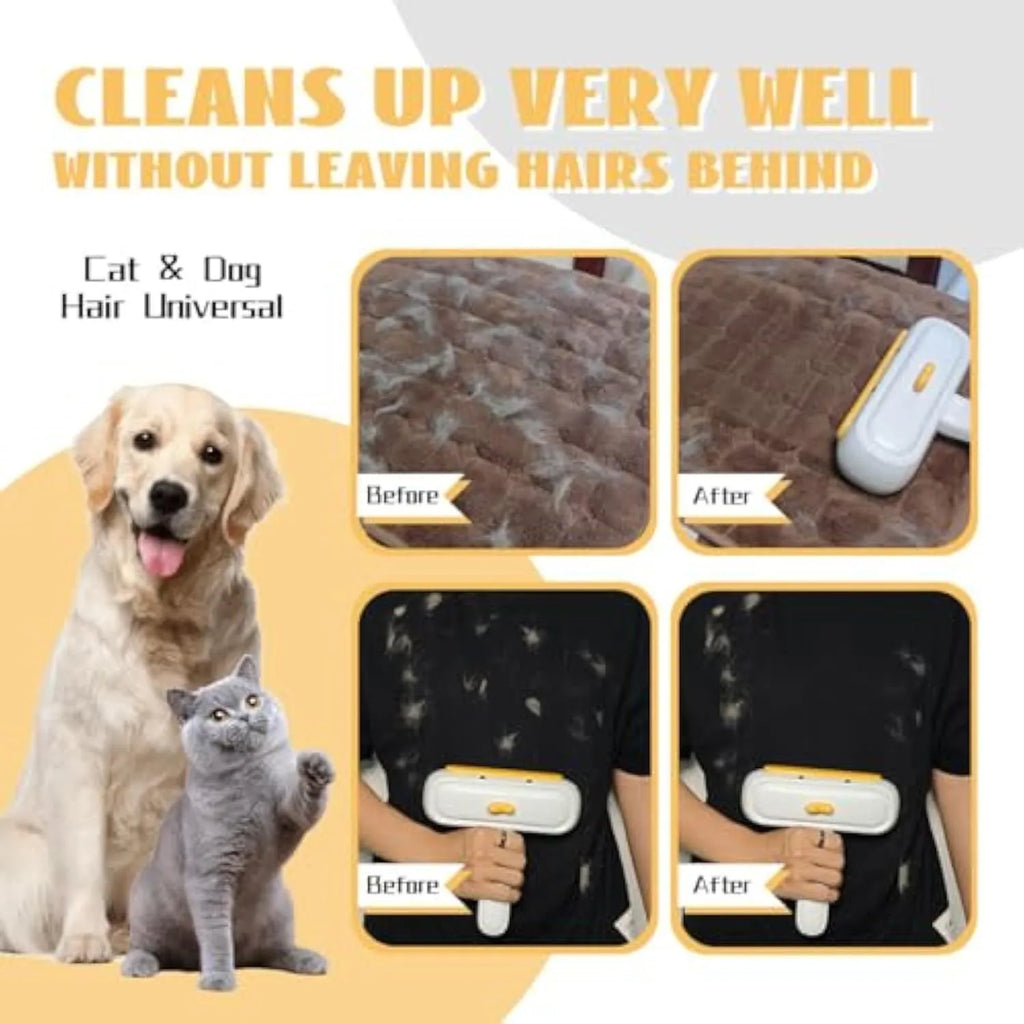 White portable pet hair remover tool with duck design featuring polyester bristles for furniture and car seat cleaning