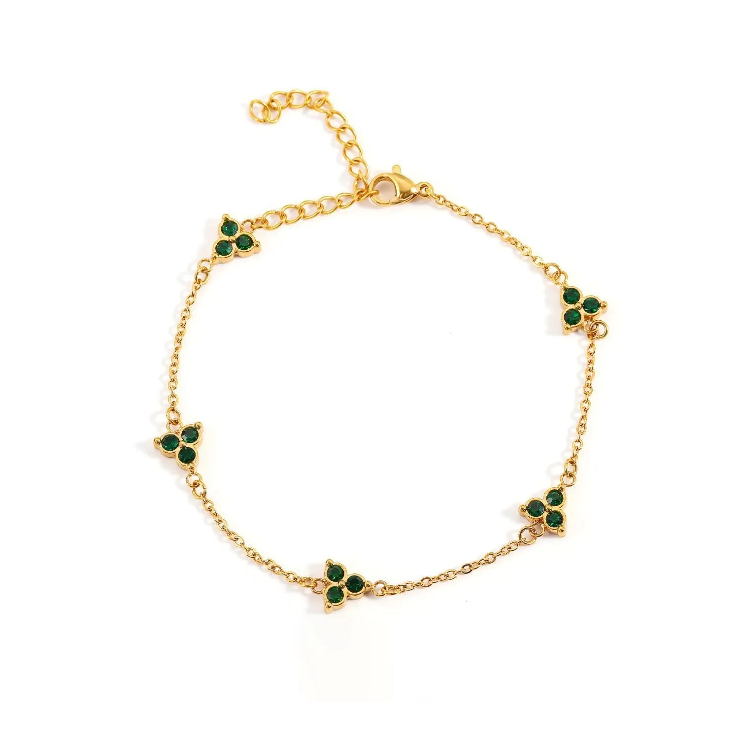 Women's stainless steel geometric triangle bracelet with a three-diamond pattern, shown in a gold and white zircon colour option.