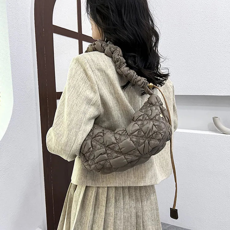 Women's nylon underarm shoulder bag in solid colour with adjustable strap