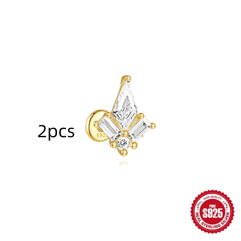 S925 sterling silver geometric kite earring with rhinestone chain tassel in gold colour.