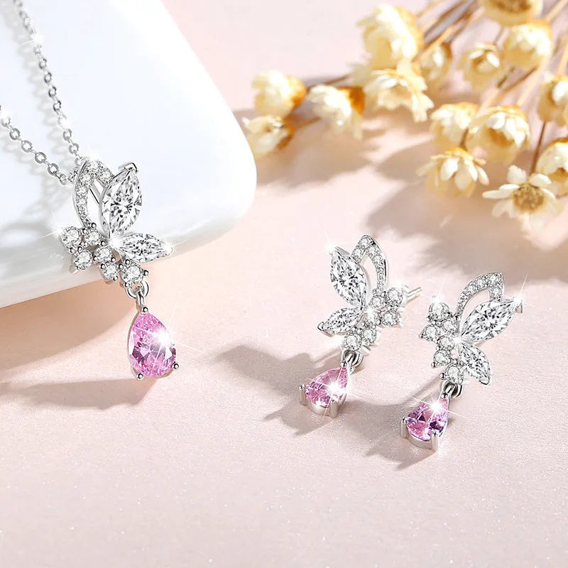 Butterfly design silver stud earrings with colour accents on 925 sterling silver posts