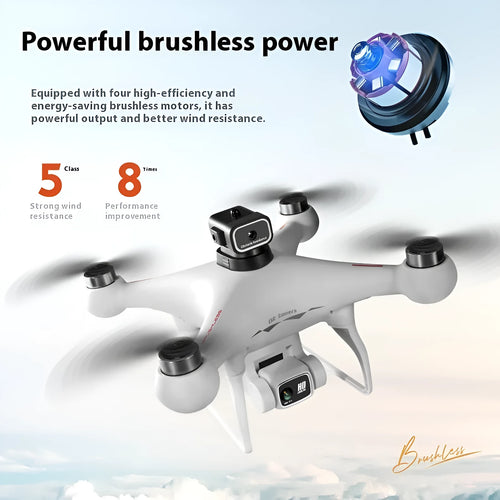 Black HD brushless quadcopter drone with four obstacle avoidance sensors and camera