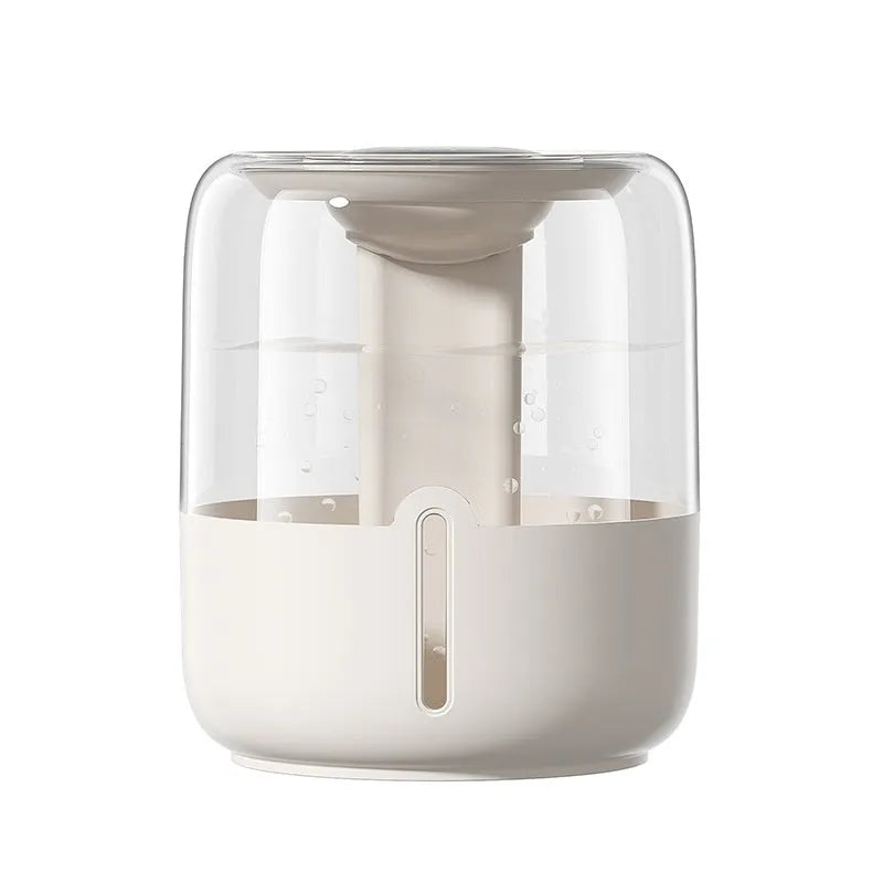 Round beige USB humidifier with digital display and dual mist nozzles