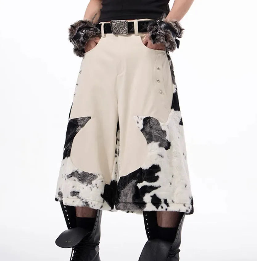 Women's milk fibre fur cropped pants in a patterned design with a youthful trendy style.