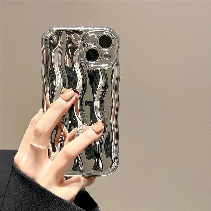 iPhone 17 silicone phone case with water ripple texture in green, purple, silver, beige, or burgundy