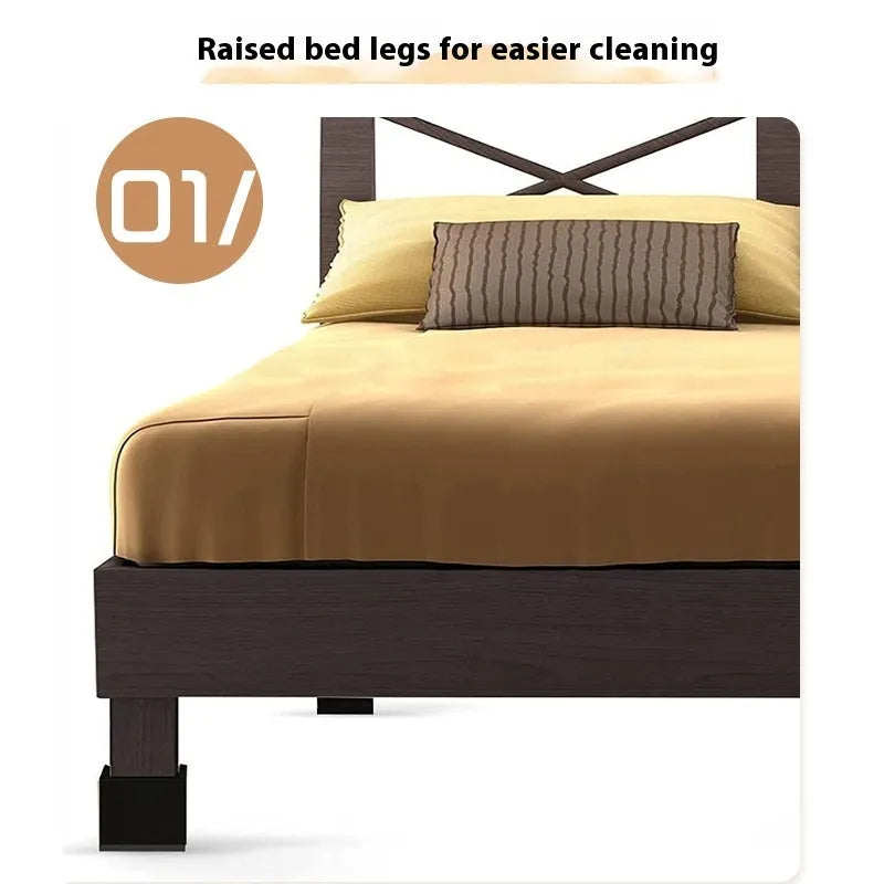 Four black plastic furniture riser feet for bed and sofa height adjustment