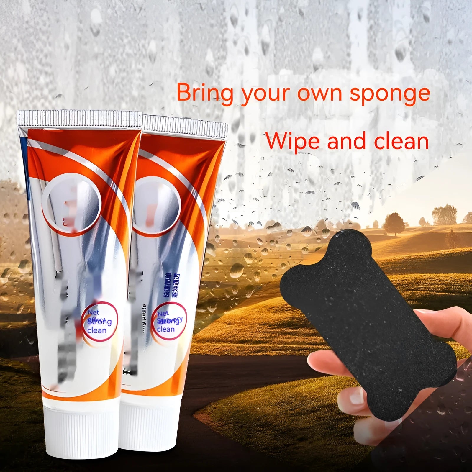 65ml white car windshield cleaning paste bottle with sponge mop applicator for oil stain removal.