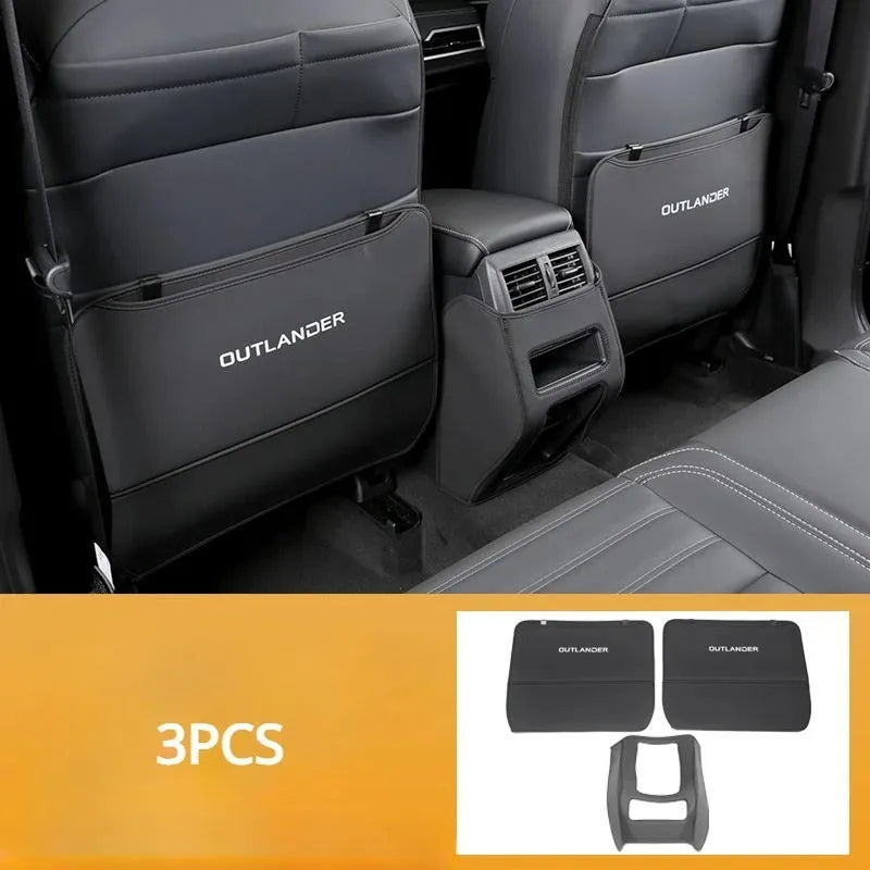 Set of three leather anti-kick pads for 2023 Mitsubishi Outlander seat and door armrest protection.