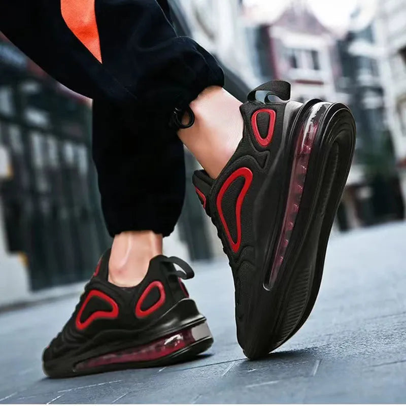 Men's black casual sneakers with lace-up design and thick sole for outdoor activities