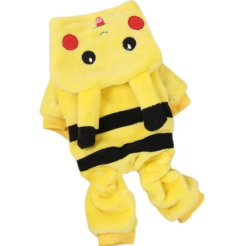 Fleece hooded pet coat for dogs and cats in cartoon design, available in six sizes
