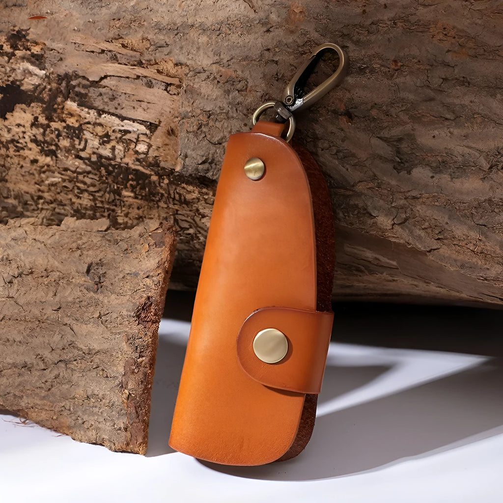Genuine leather key storage bag for car keys in short length style