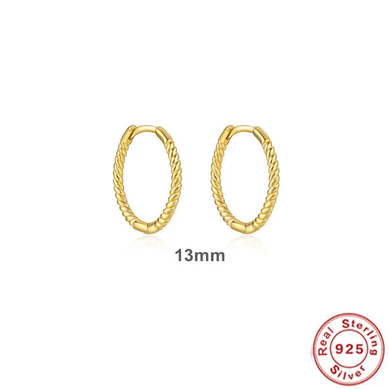 S925 sterling silver twisted string round ring earrings in gold or platinum colour