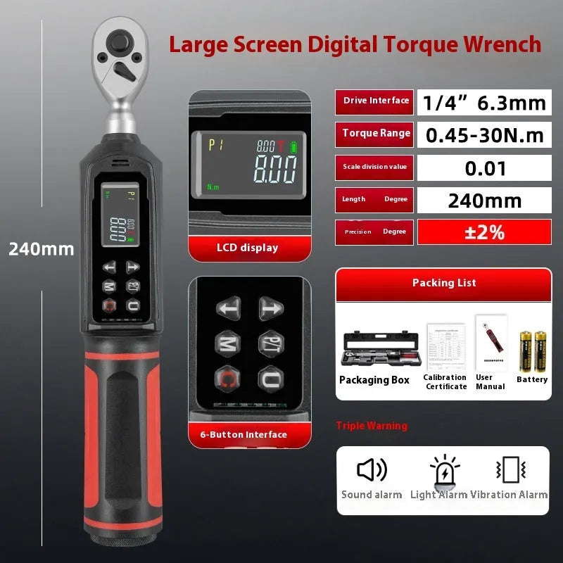 Digital display torque wrench with chrome-vanadium steel construction and electronic readout