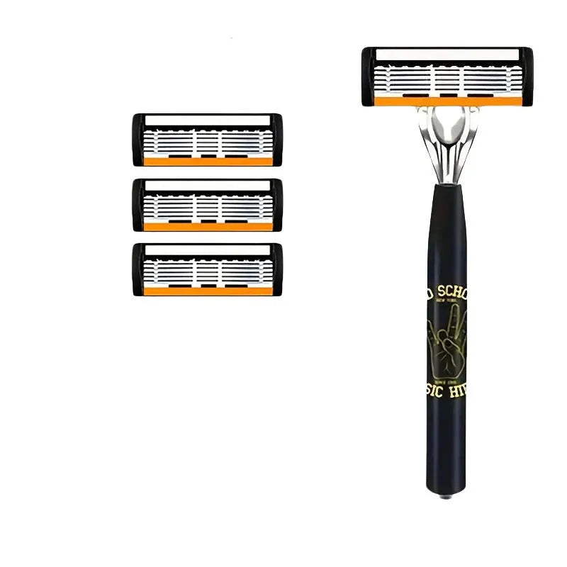 Black six-layer finger type manual shaver handle with multiple blade configuration options