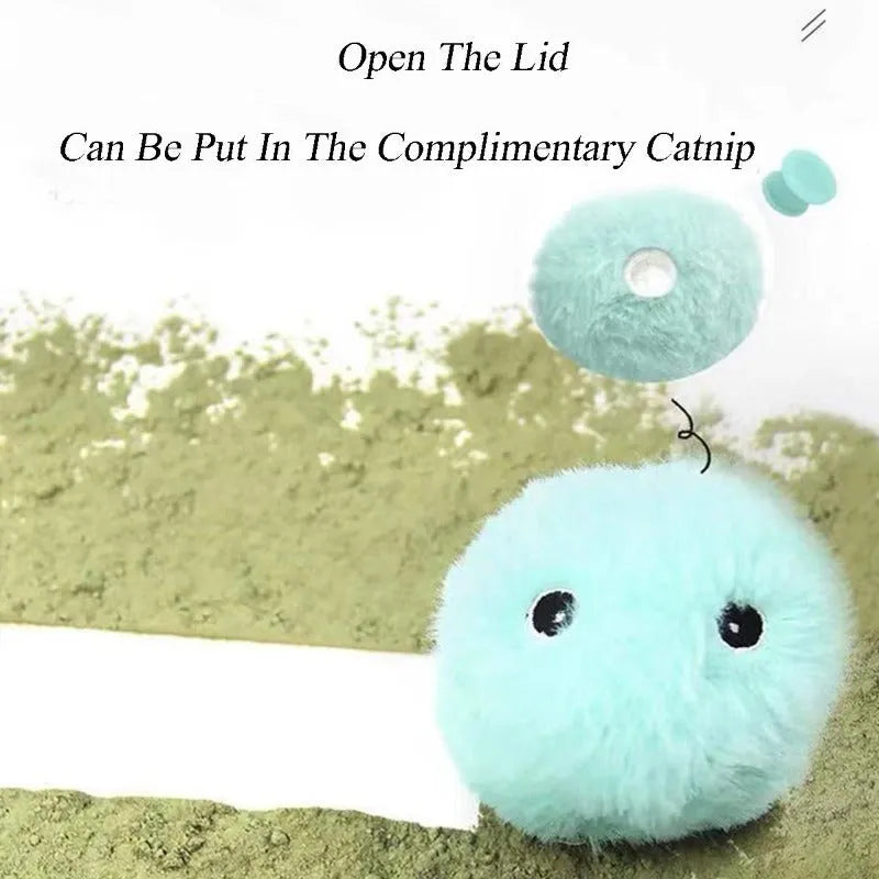 Interactive cat toy ball in blue, pink, and yellow colours with animal sound features