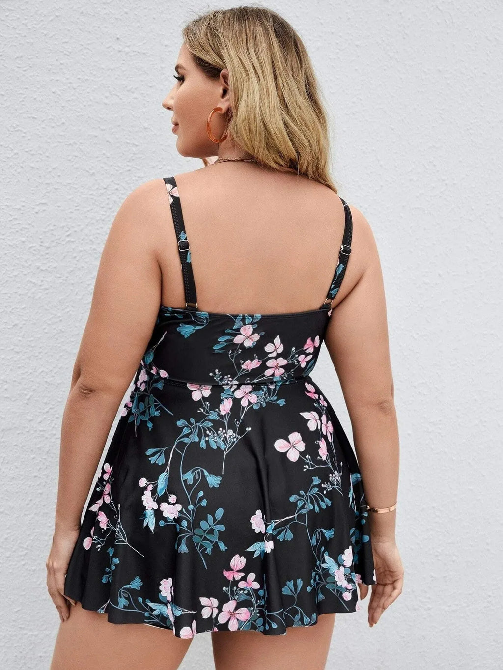 Women's floral print one-piece swimsuit with split colour design in sizes 0XL to 4XL