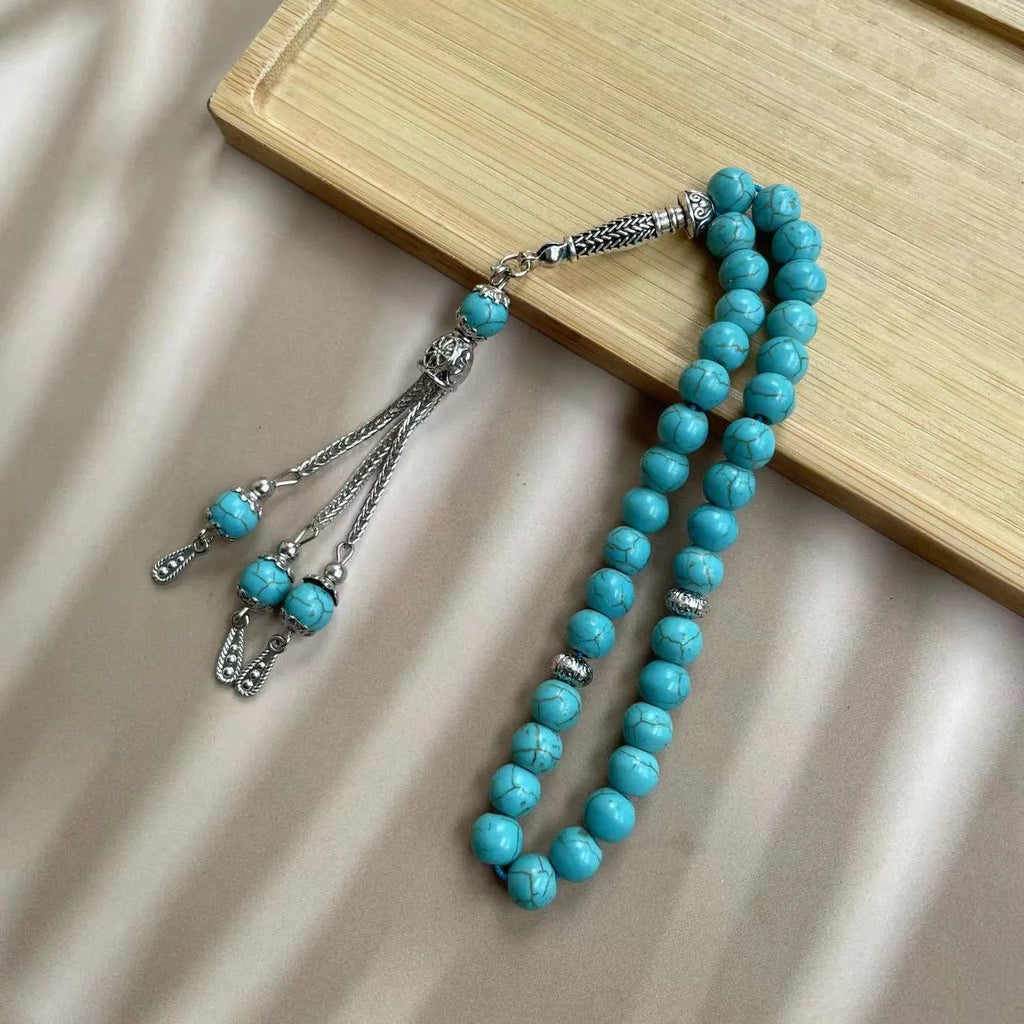 Sky blue stone bead Muslim worship bracelet with elastic cord