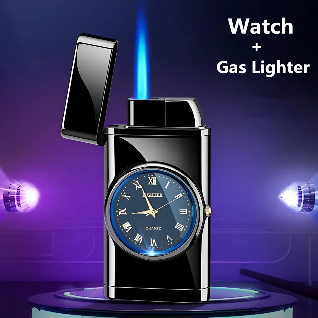 Metal multifunctional watch cigarette lighter with wind resistance and LED flashing lamp
