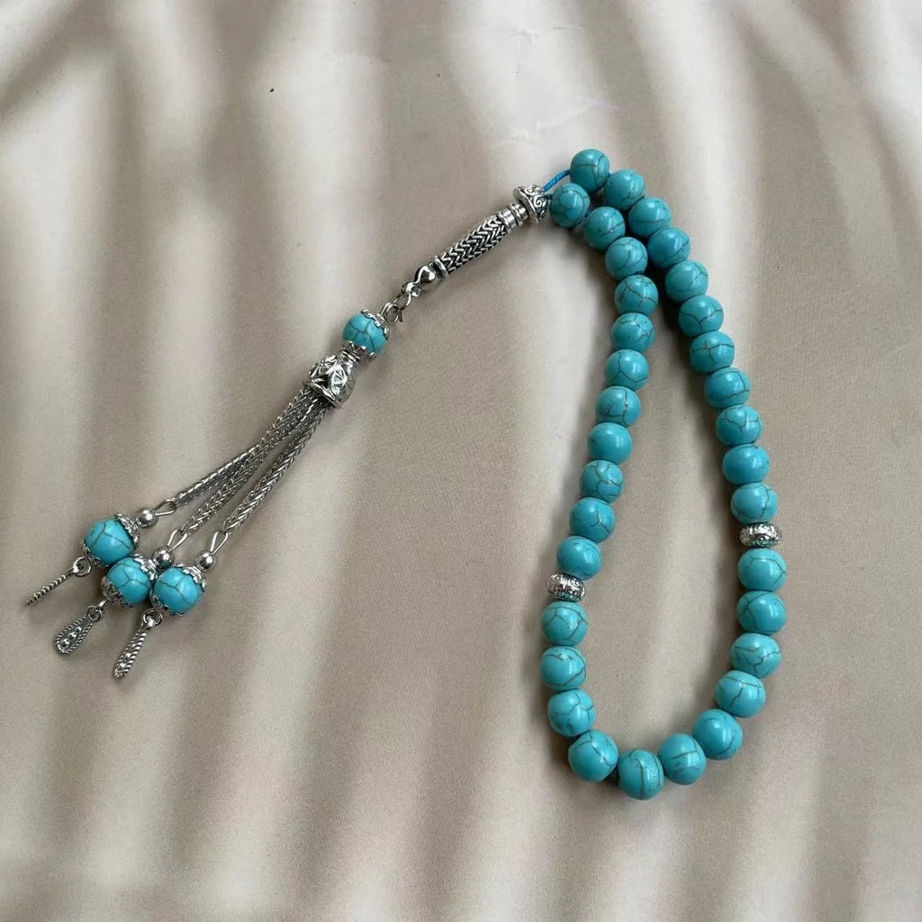 Sky blue stone bead Muslim worship bracelet with elastic cord
