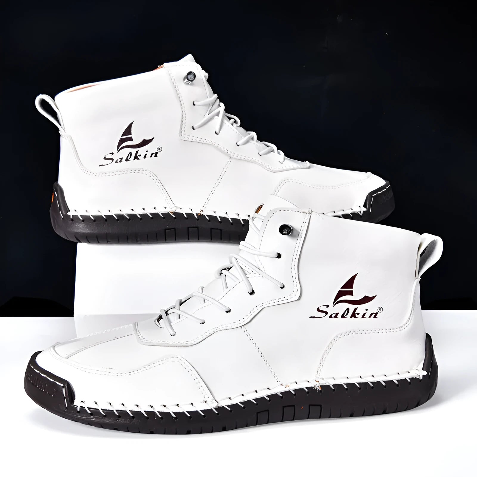 Retro high-top casual boots in artificial PU leather with frosted finish, round toe, and elastic band.