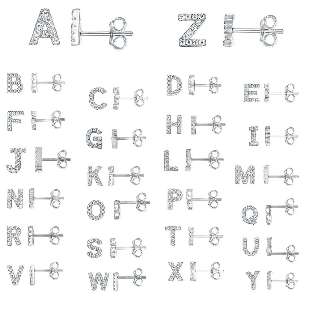 Gold plated English alphabet letter earrings with zircon stone accents on copper base