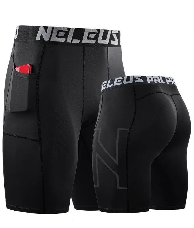 Men's black quick-dry polyester running shorts for summer fitness and sports