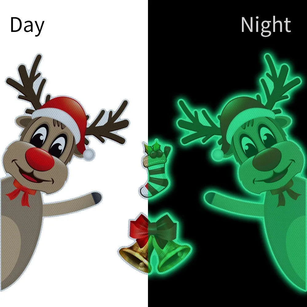 Christmas elk cartoon bumper stickers with magnetic reflective backing
