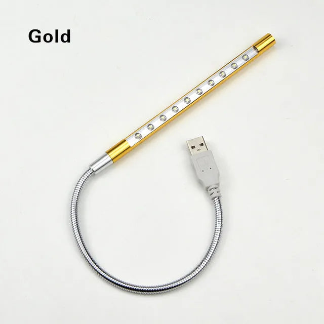 Aluminium alloy USB spiral LED night light with flexible 420mm neck in metallic colours