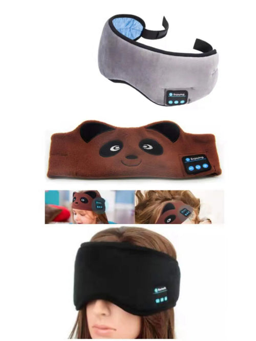Black Bluetooth sleep mask with integrated wireless headphones for music playback and sleep aid