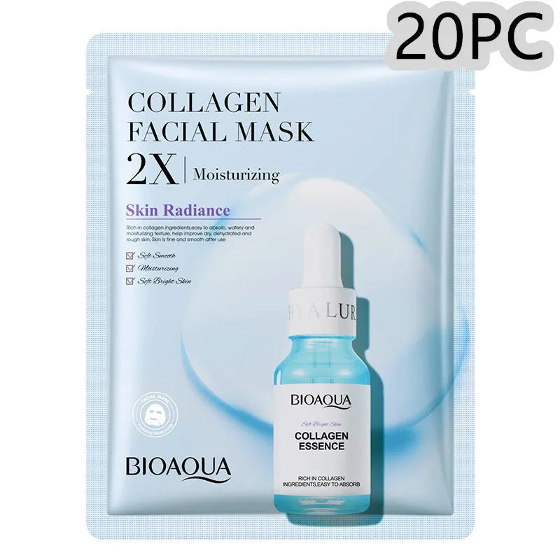Single white collagen and hyaluronic acid facial sheet mask, 30g gel treatment.