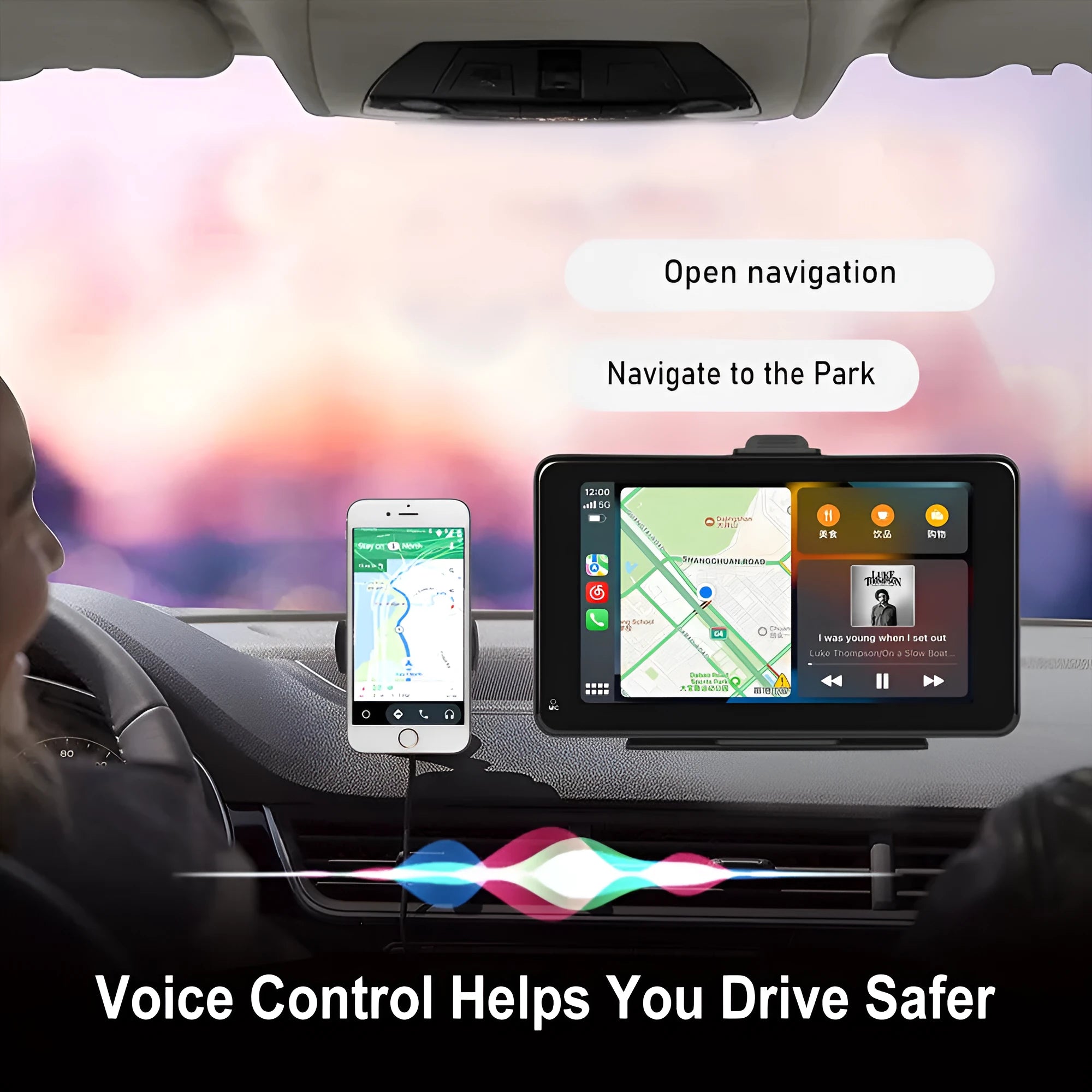 HD wired 7inch band wireless player car dashboard screen display with universal mounting supports