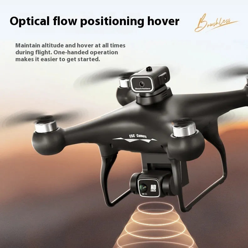 Black HD brushless quadcopter drone with four obstacle avoidance sensors and camera