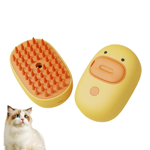 White or yellow rechargeable pet steam brush with water tank and rubber comb teeth