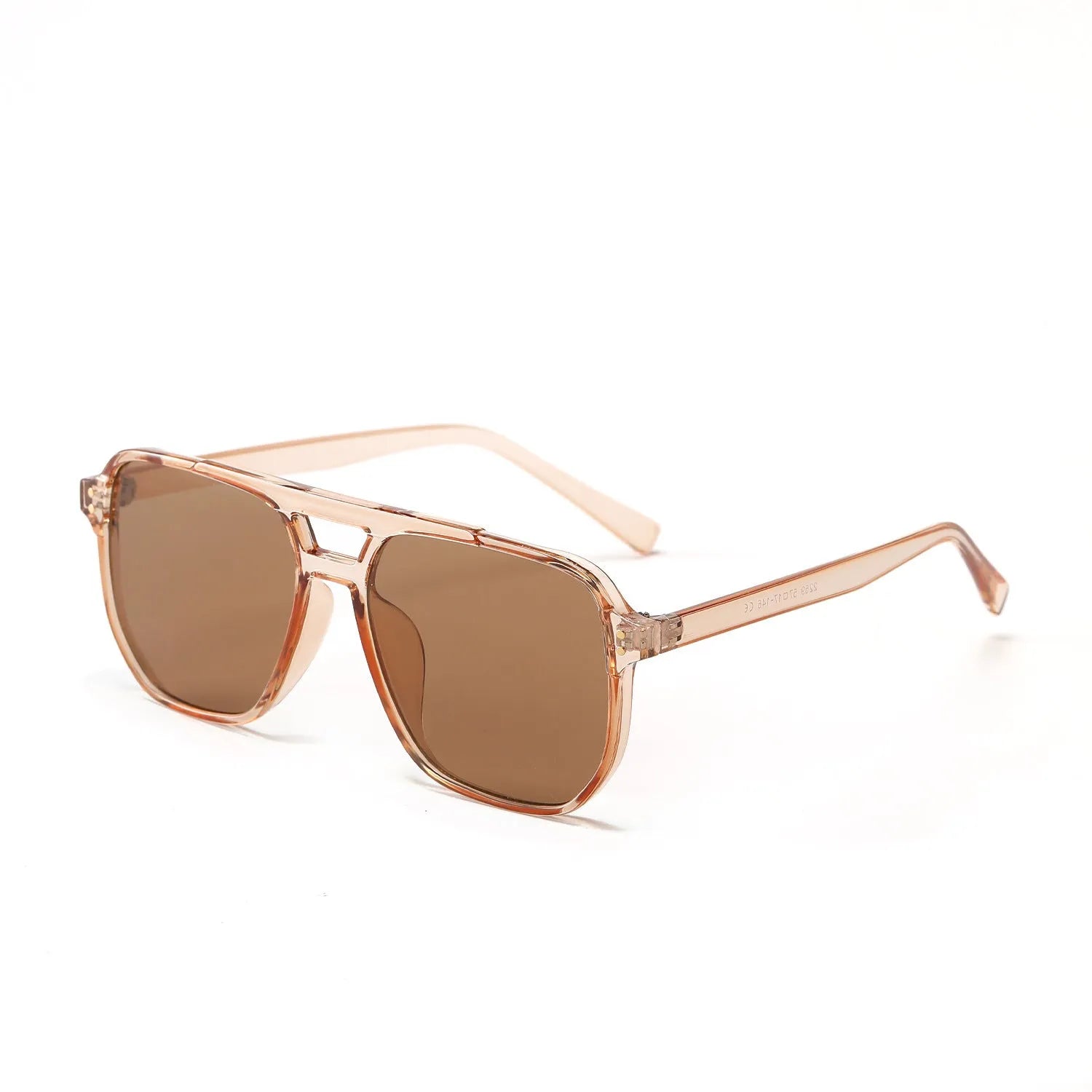 Square double beam full frame sunglasses for women in black frame with pink lenses.