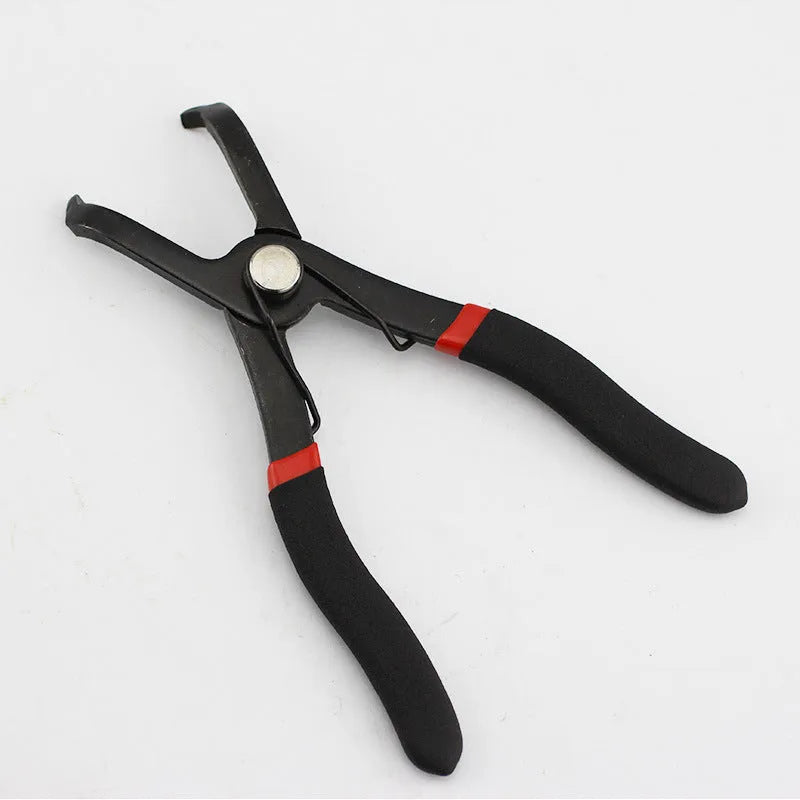 Red interior round nail removal pliers with PVC plastic handles for door panel and trim fastener extraction